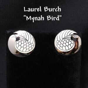 Laurel Burch "Mynah Bird" Post Earrings, Gold Plated, Silver Tone Cloisonne